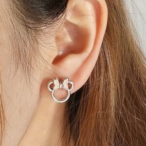 Silver & Rose Gold Tone Minnie Mouse Stud Earrings NEW